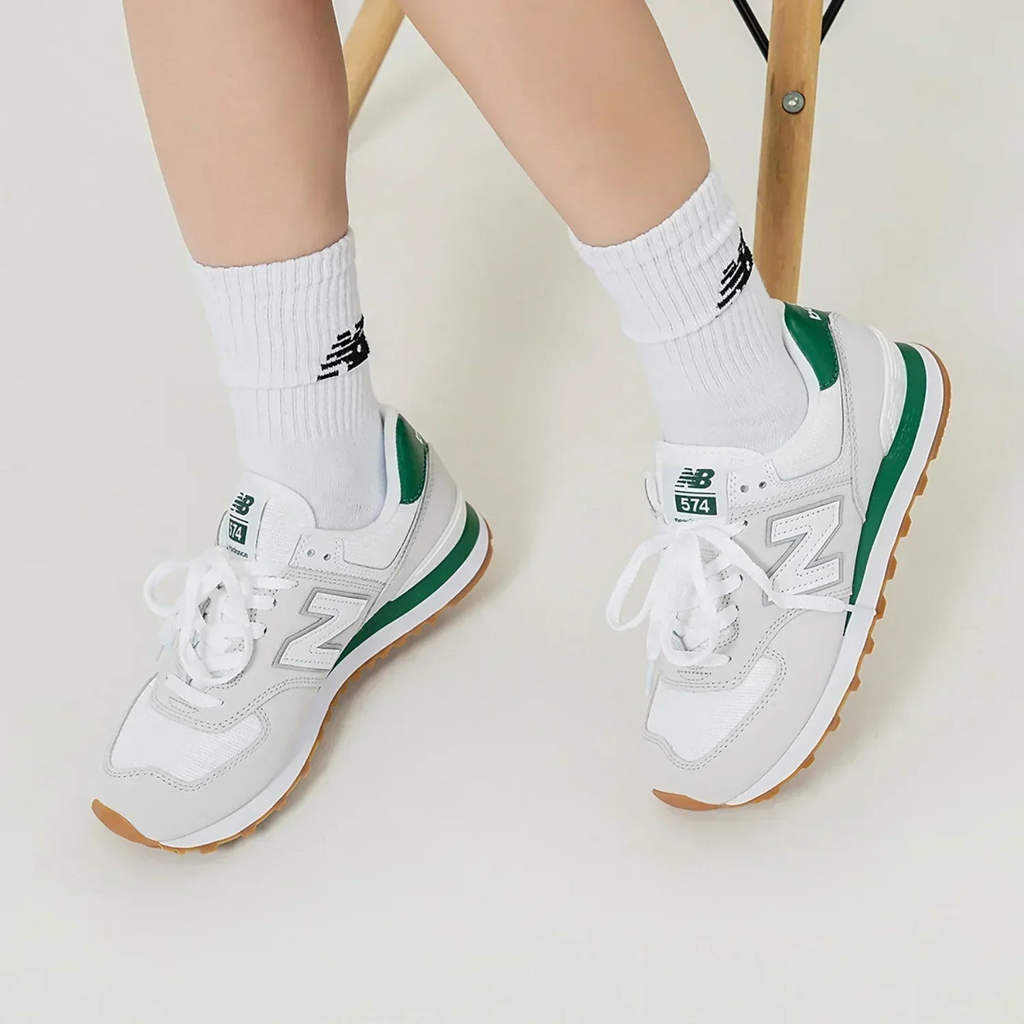New Balance 574 - White with Green