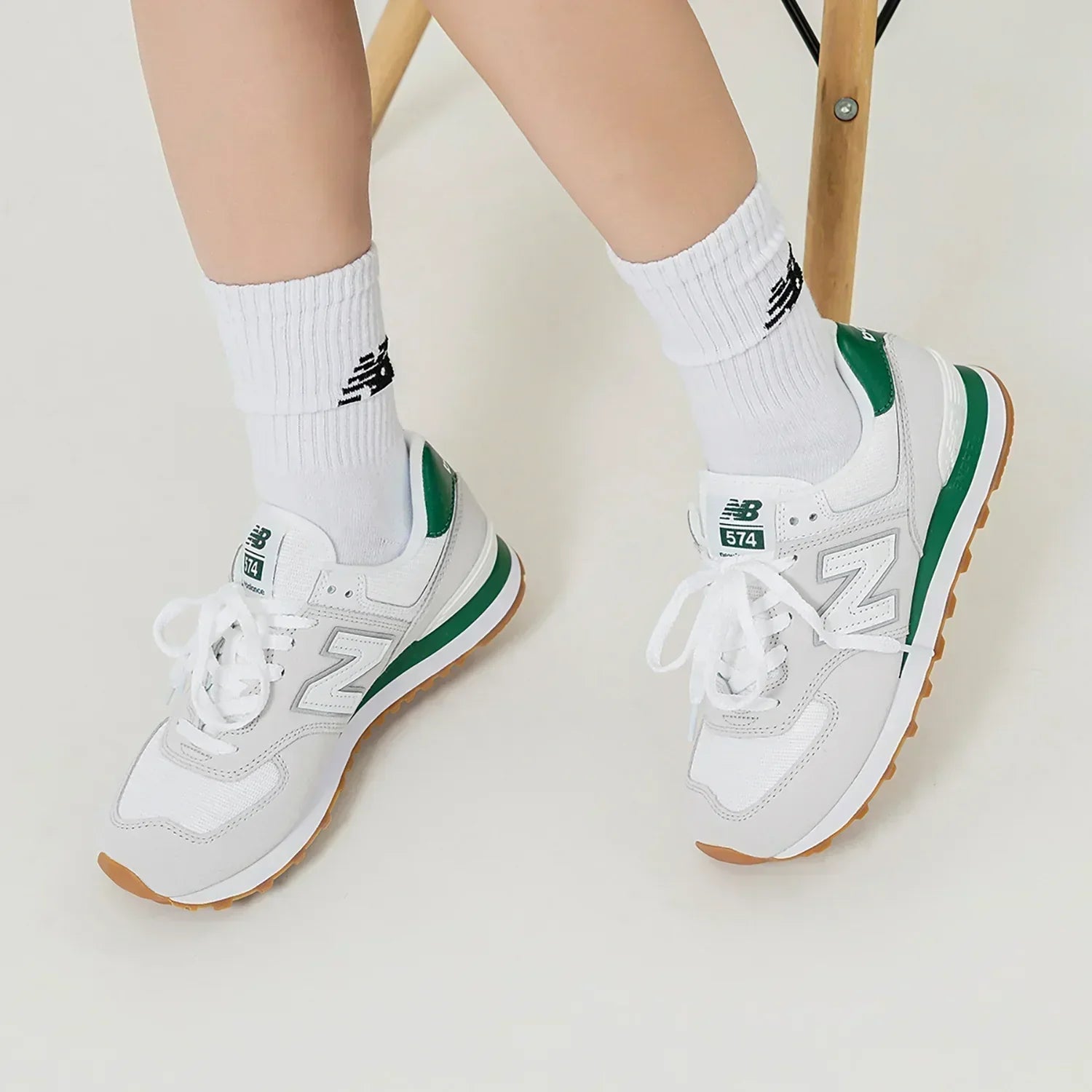 New Balance 574 - White with Green
