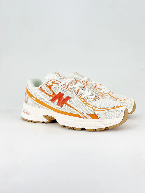 New Balance 740 - White / Classic Orange / Silver Metallic